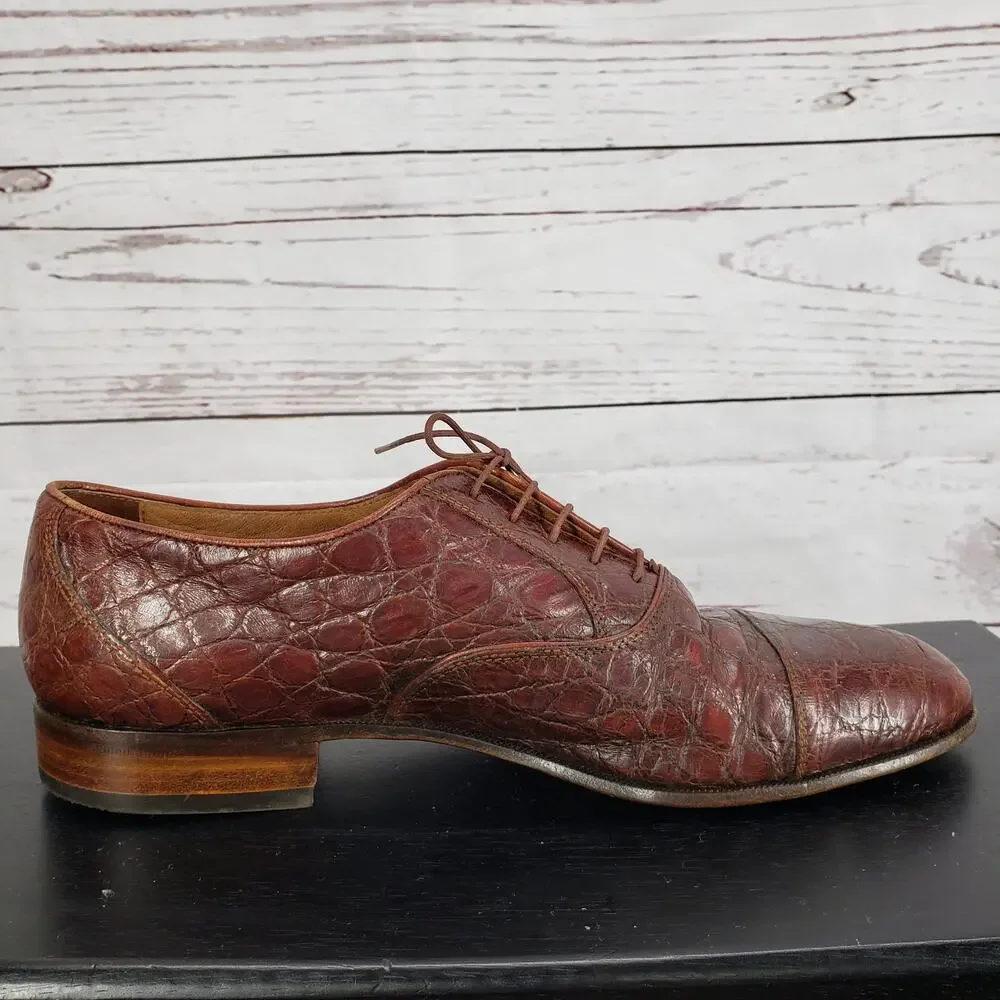 Beltrami Men's Crocodile Made in Italy Oxford Dress Shoes Size 8